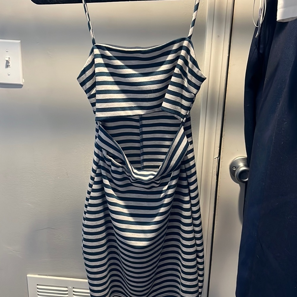 Blue/grey striped mini dress